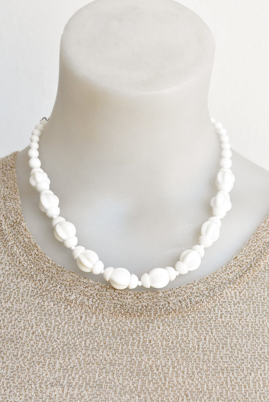Vintage white glass bead necklace