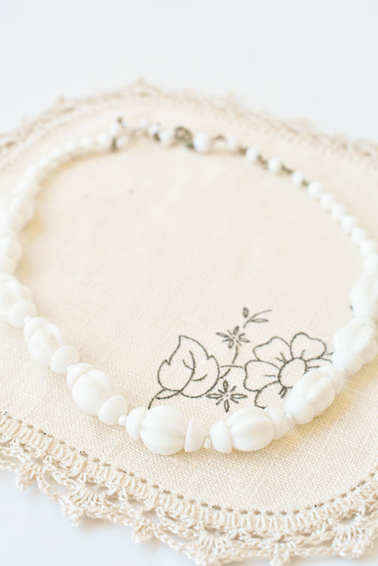 Vintage white glass bead necklace