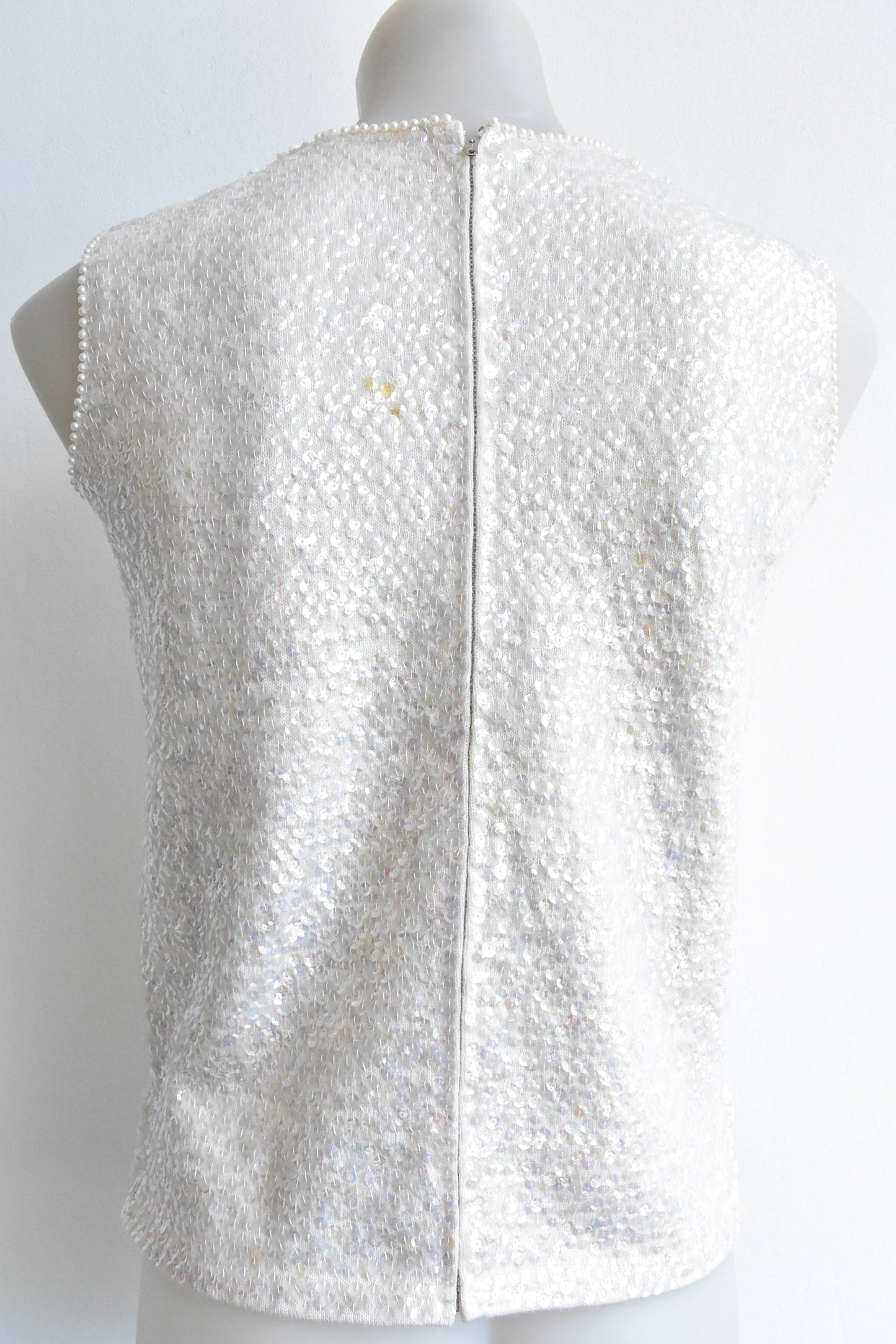 Retro sequined beaded white vest