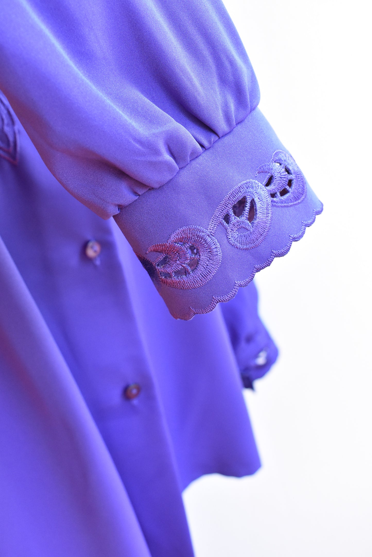 Retro purple embroidered blouse, size 15