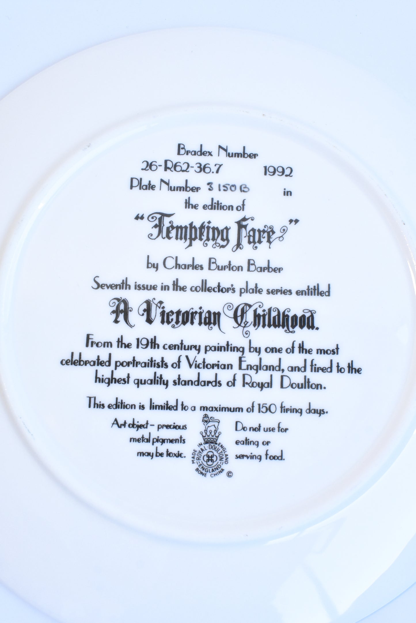 Royal Doulton Victorian Childhood series collector plate "Tempting Fare" #3150B