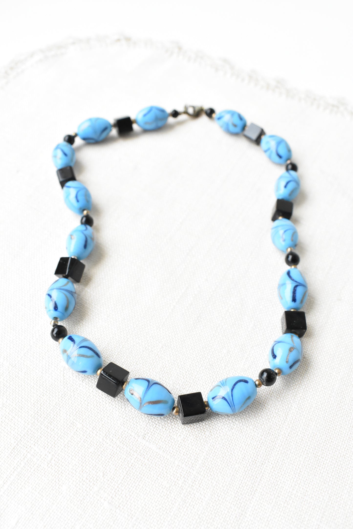 Murano glass sky blue beaded necklace
