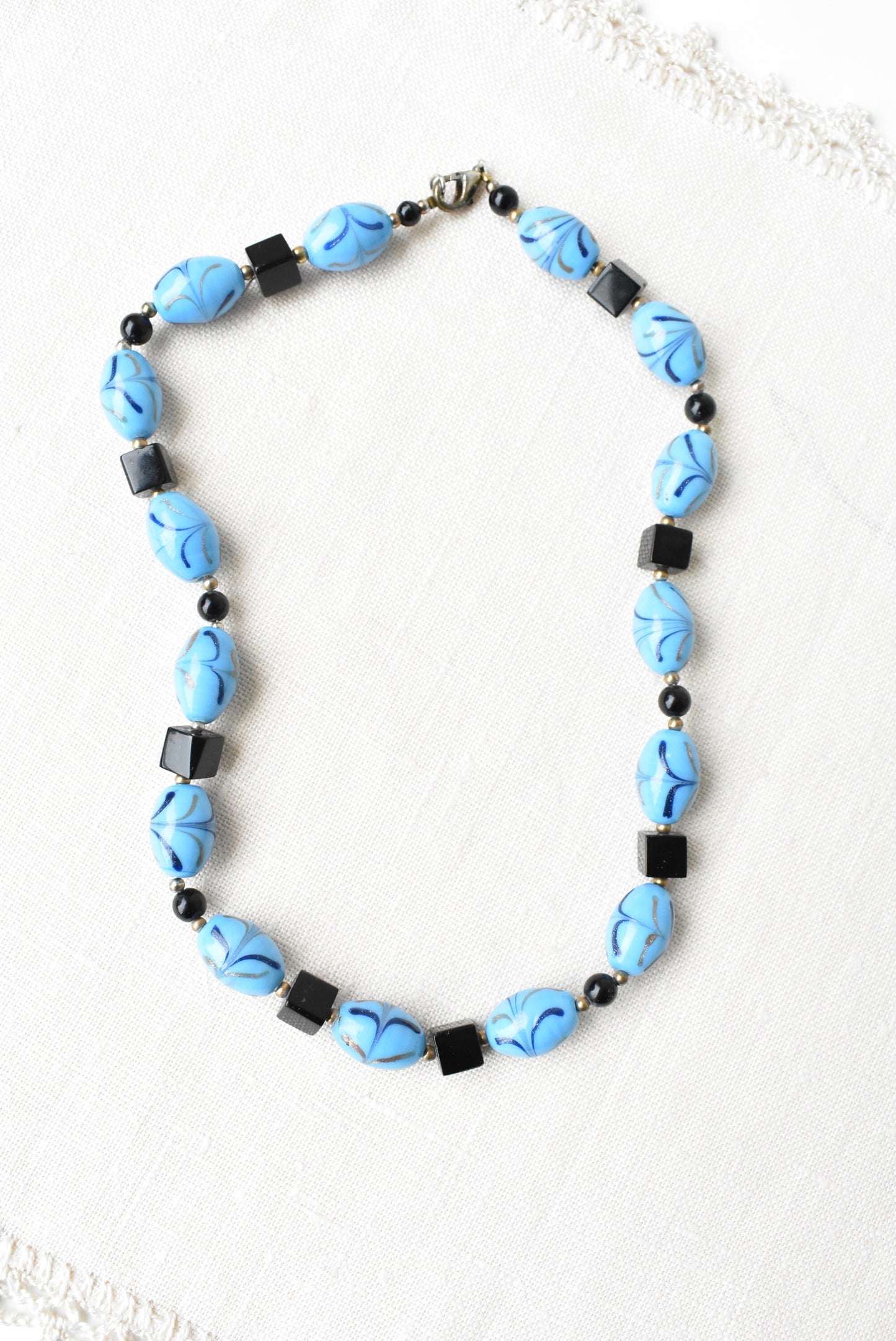Murano glass sky blue beaded necklace