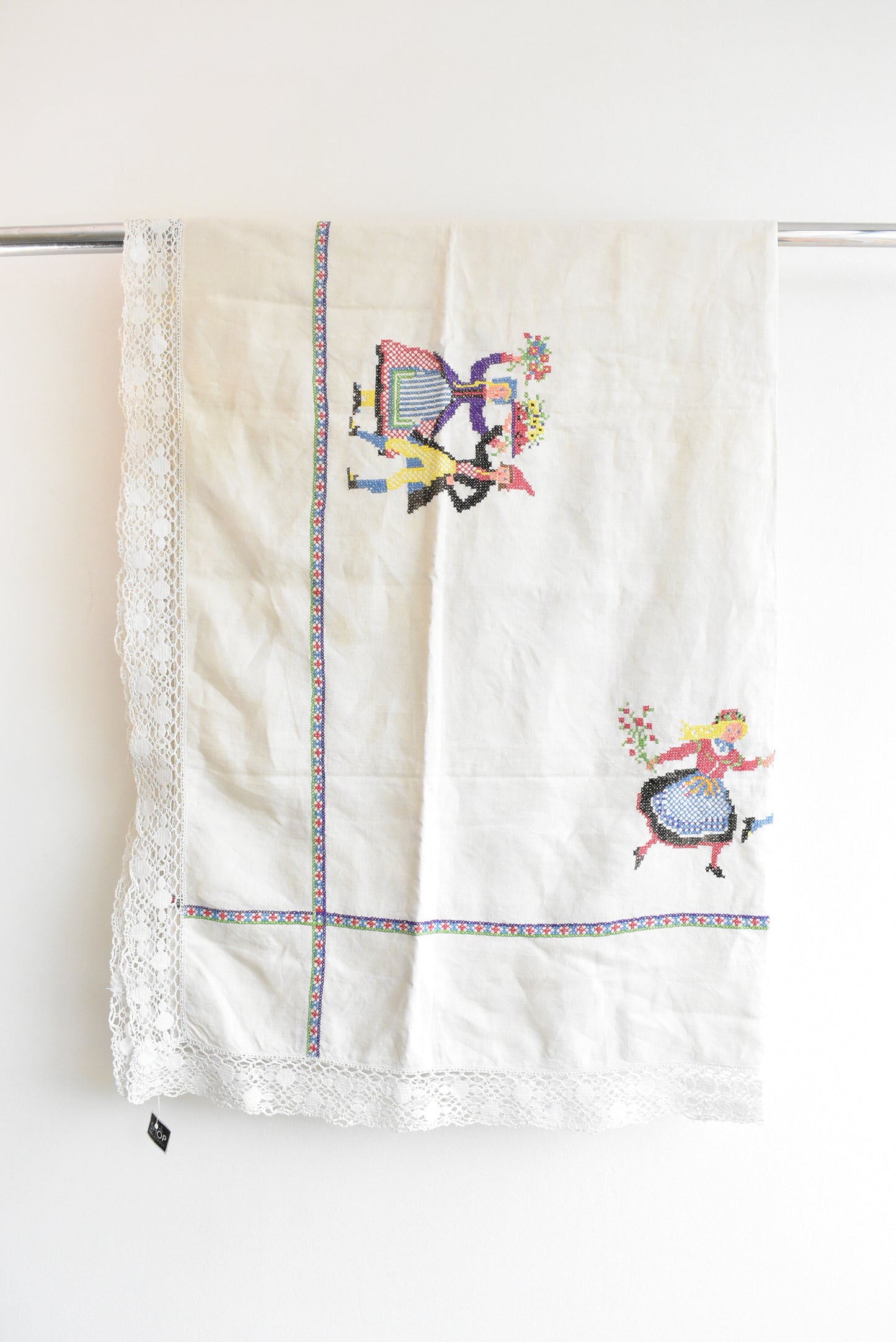 Large vintage cross-stitch tablecloth
