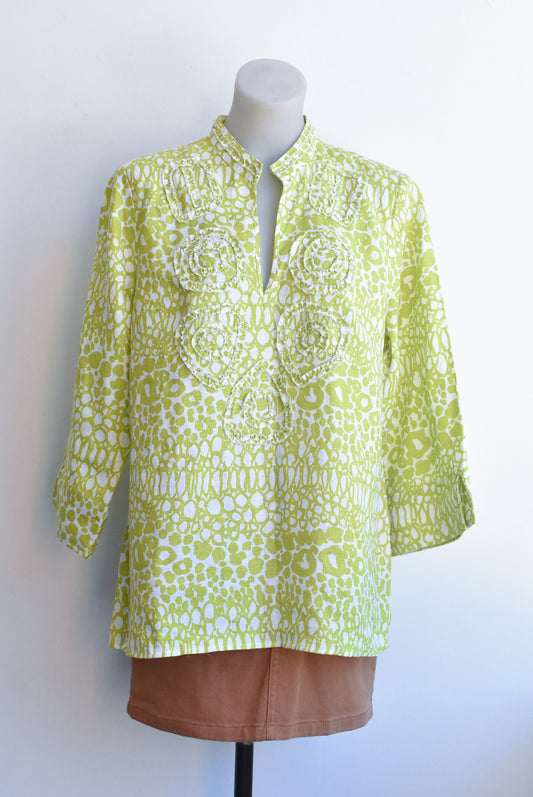 Carole Little linen green top, size XL