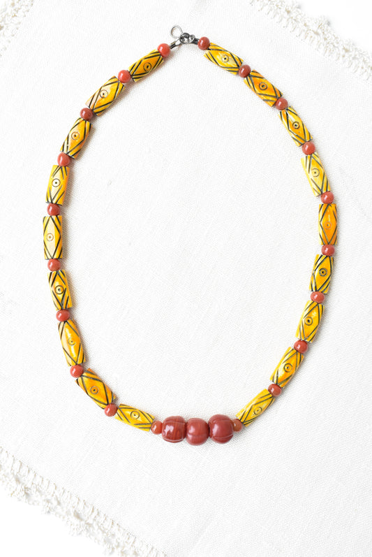 Yellow and red beaded necklace