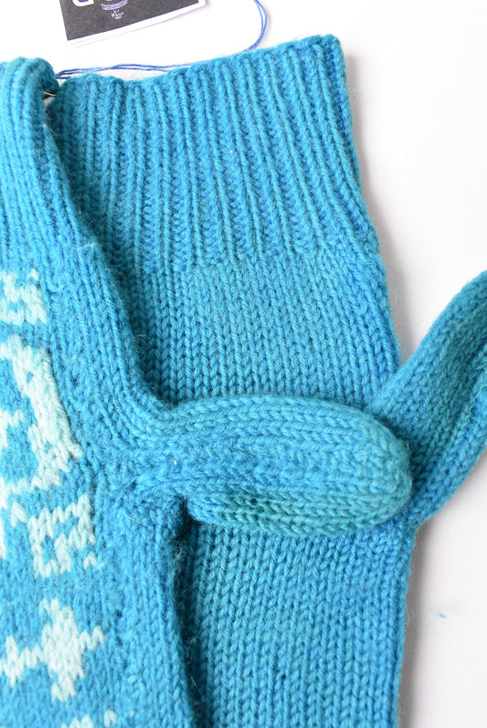 Vintage blue knitted mittens