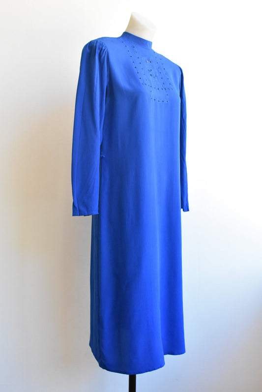 Highland Knitwear vintage 100% silk royal blue dress, size S