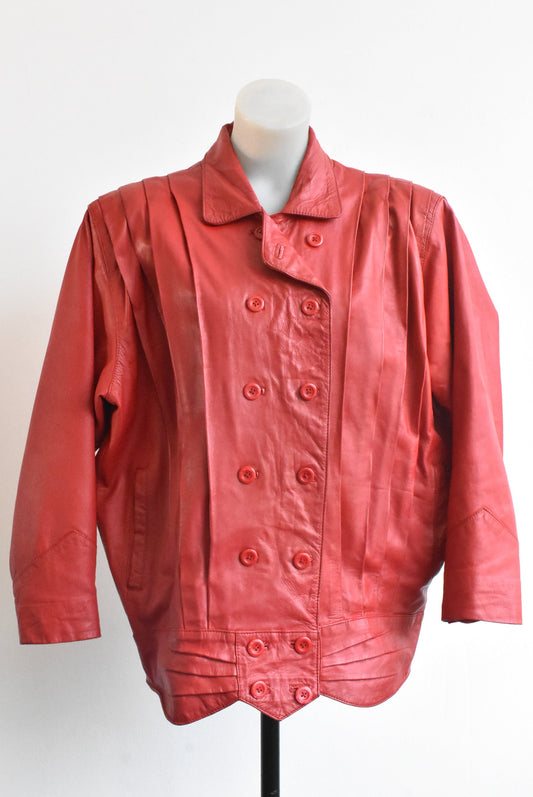 Tuahta retro leather-like red button up jacket
