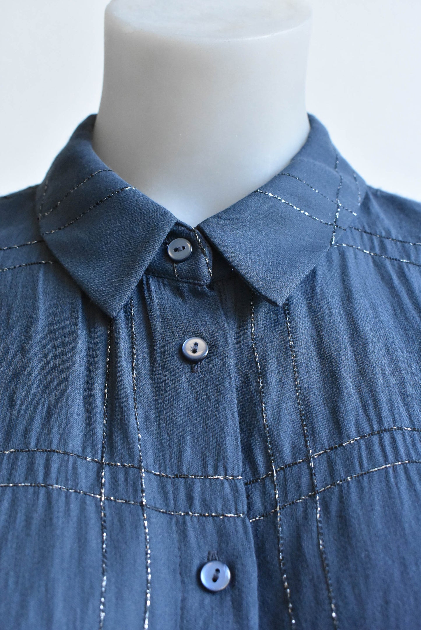 Indigo Collection blue metallic plaid shirt, size 14