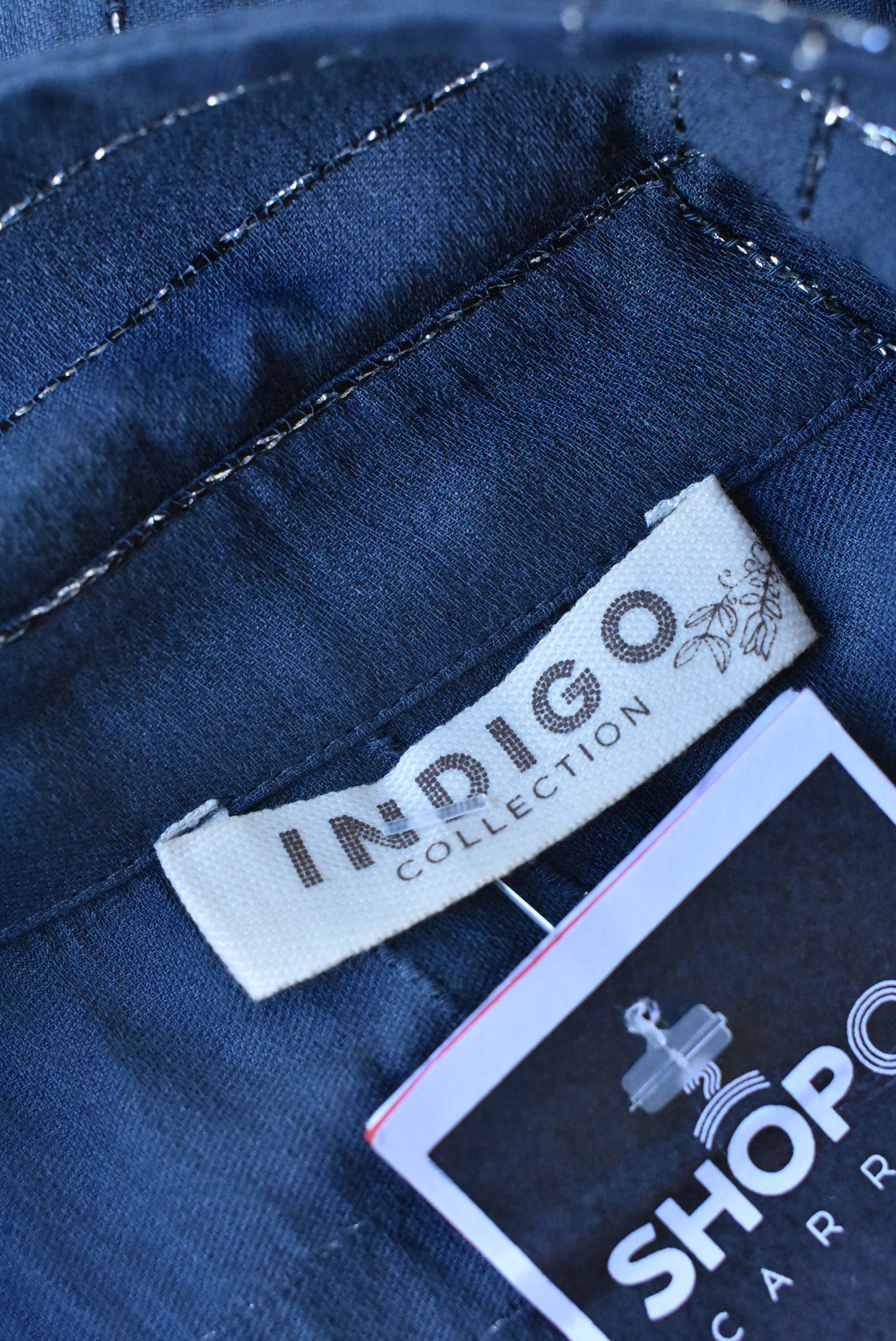 Indigo Collection blue metallic plaid shirt, size 14