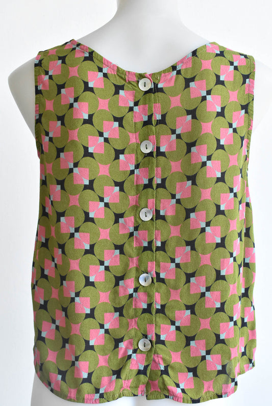 Dr Bloom green button-up tank top, size S/M
