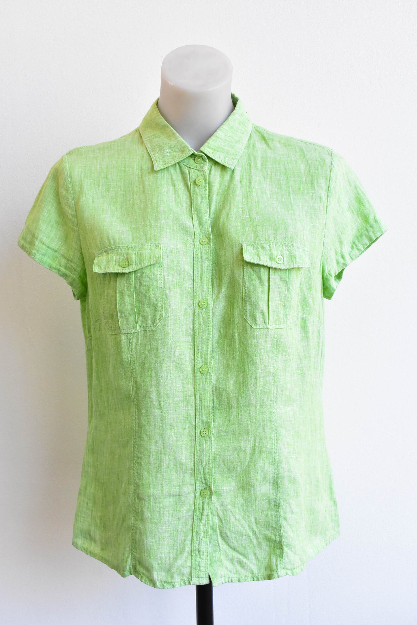 Sportscraft lime green linen short-sleeved shirt, size S