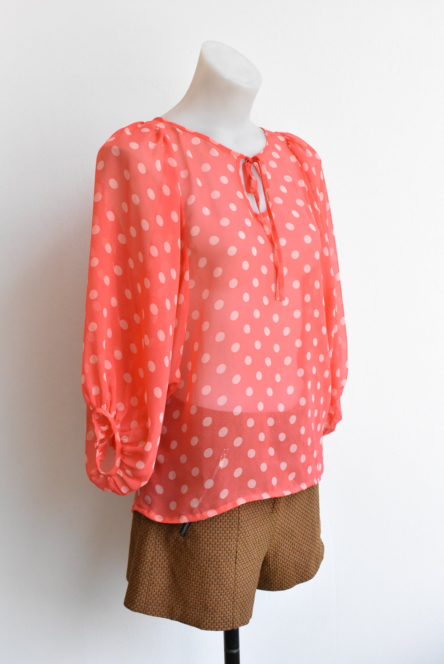 Karen Walker polka dot sheer blouse, size 8