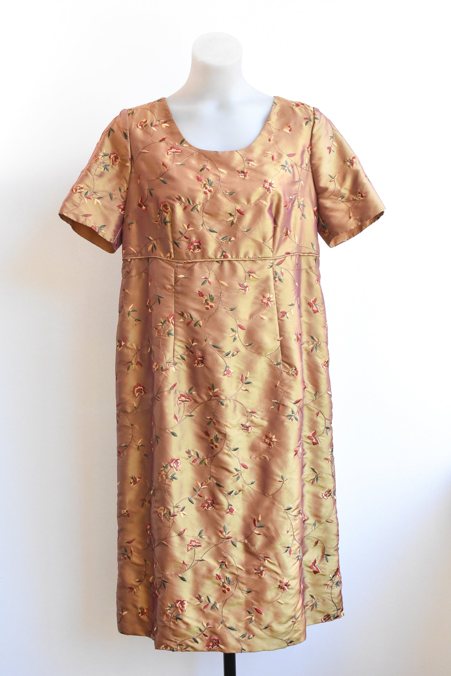 Bronze floral empire dress, size M