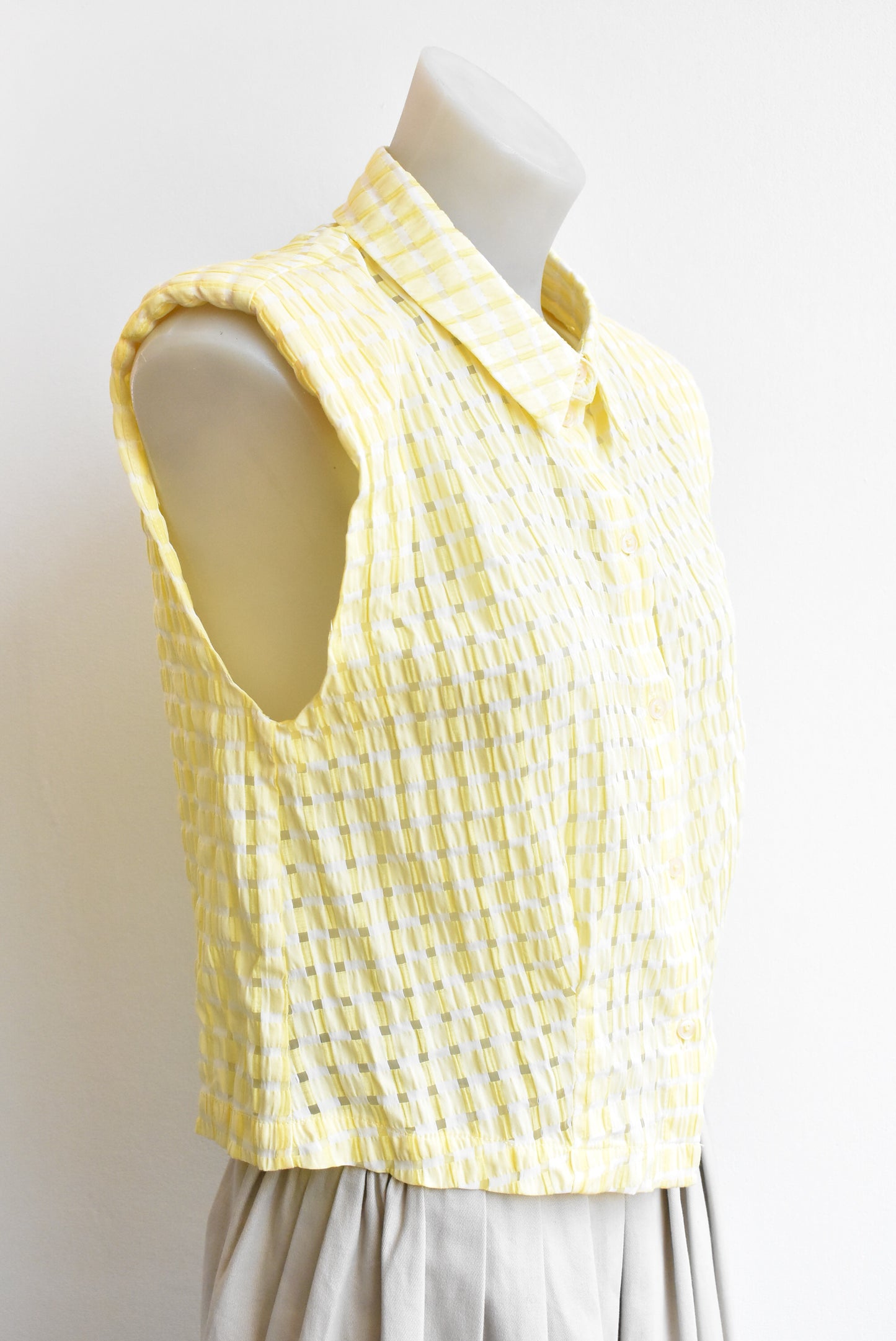 Vero Moda yellow checkered sleeveless shirt, size M