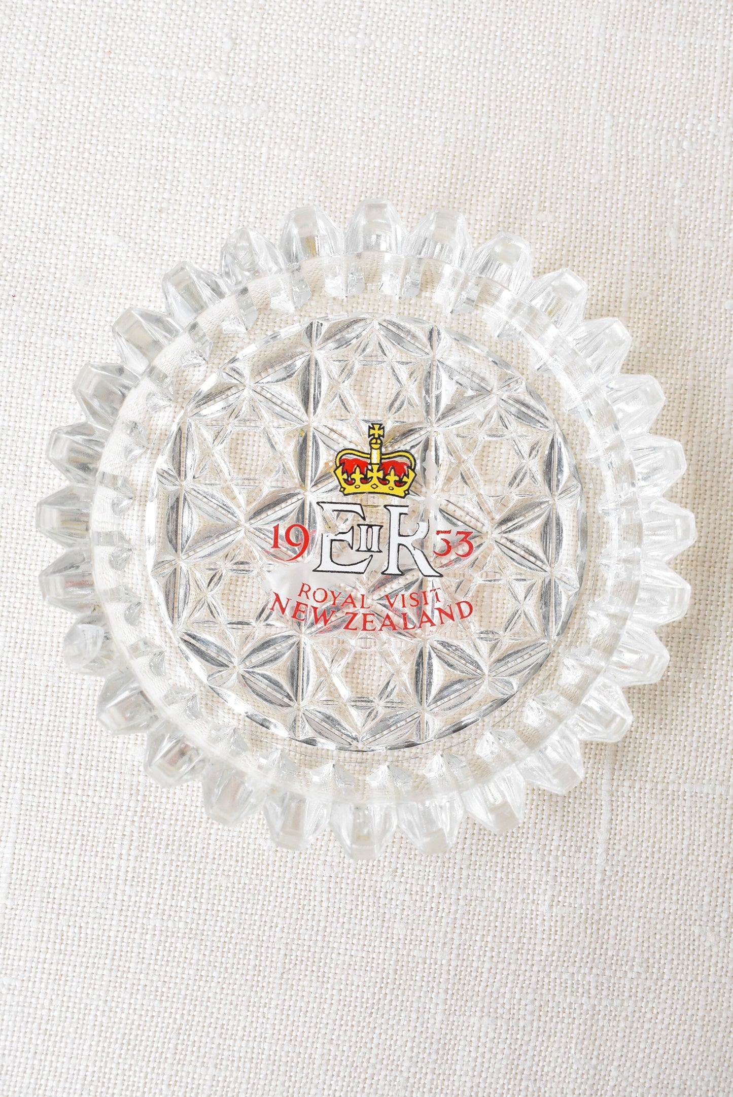 Royal Visit 1953 glass coaster in red velveteen box