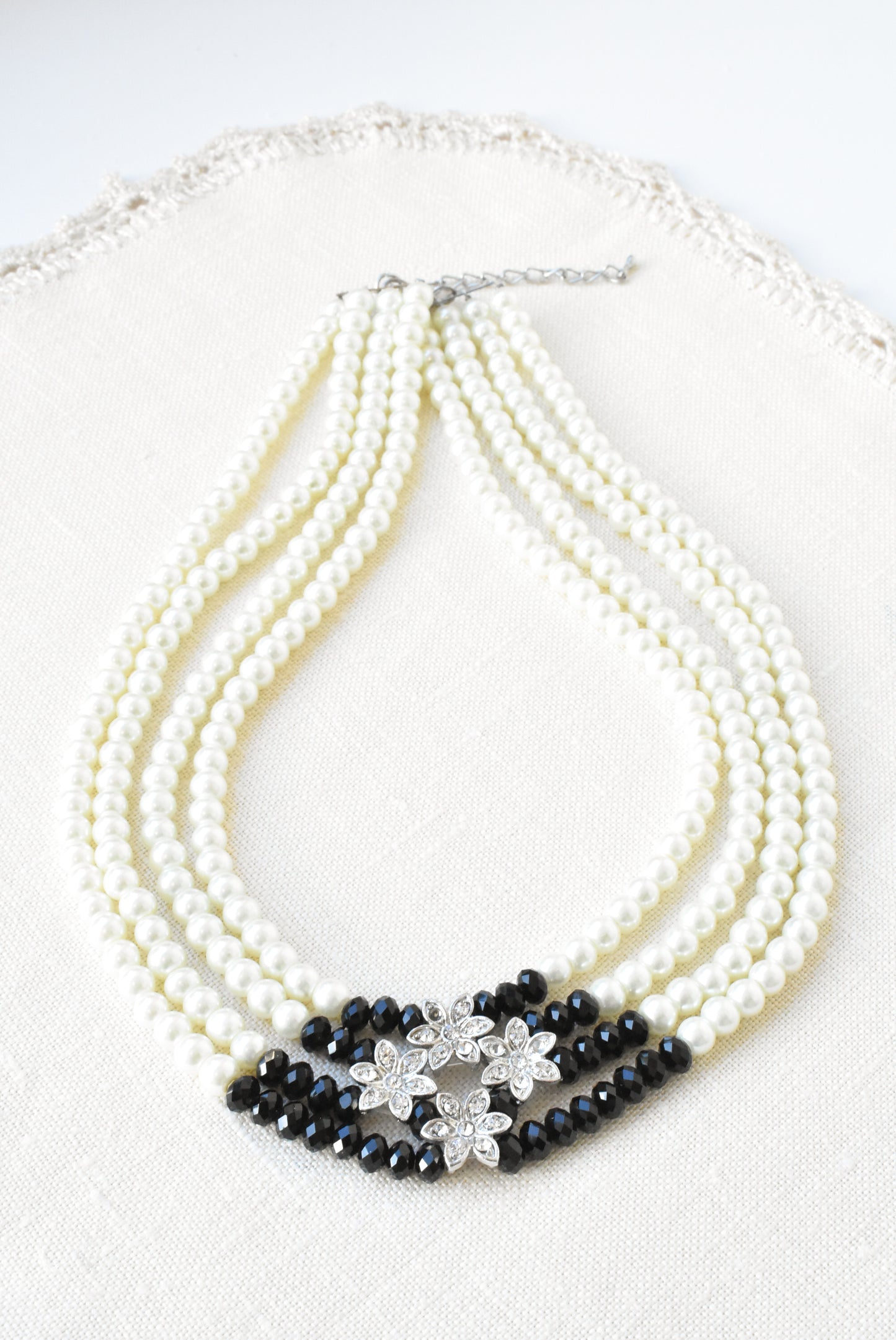 Faux pearl and diamante choker necklace