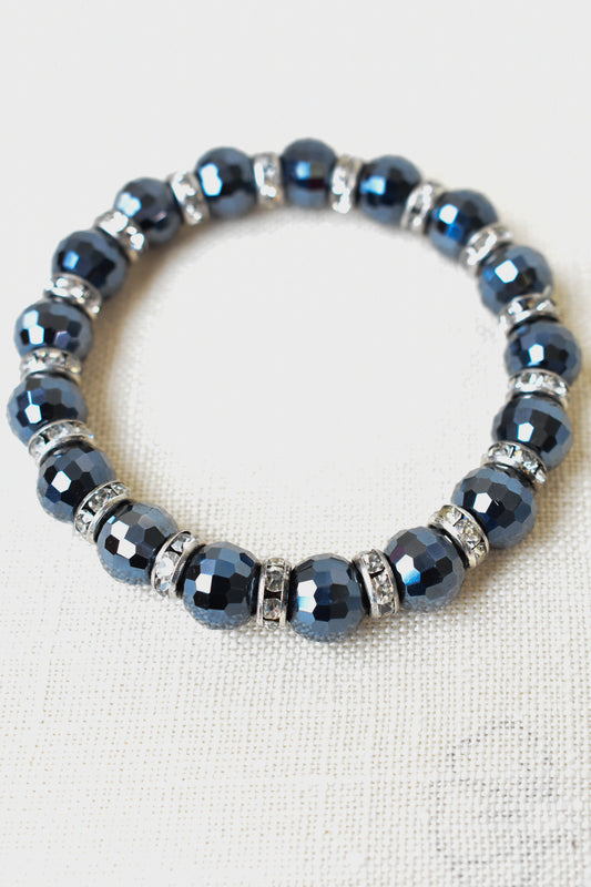 Faceted dark bead and diamanté bracelet