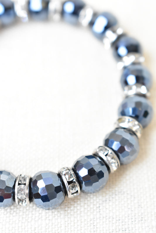 Faceted dark bead and diamanté bracelet