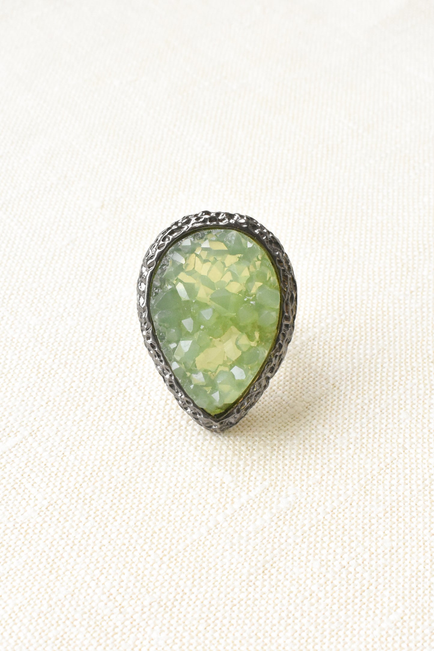 Pear-shaped green 'geode crystal' ring
