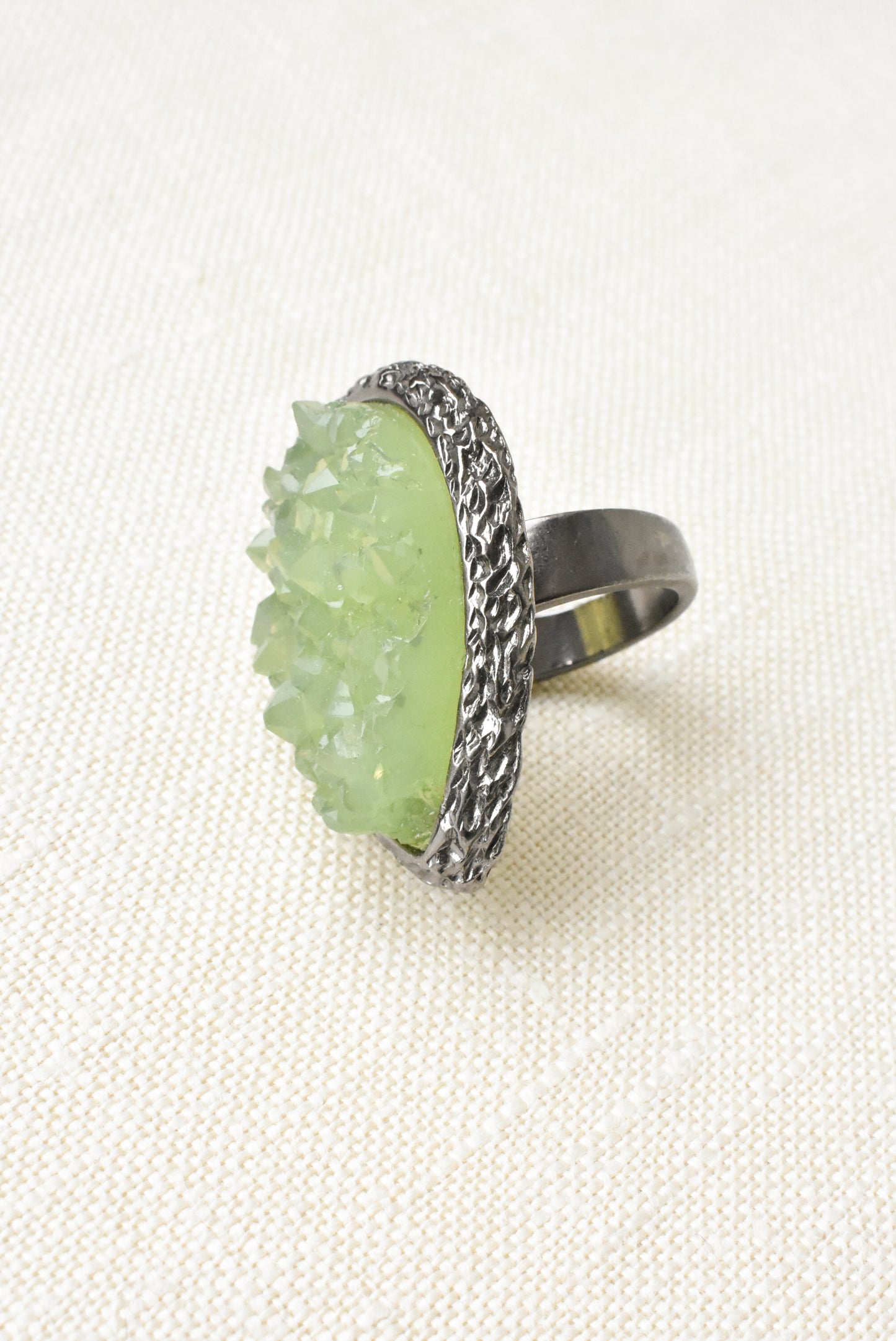 Pear-shaped green 'geode crystal' ring