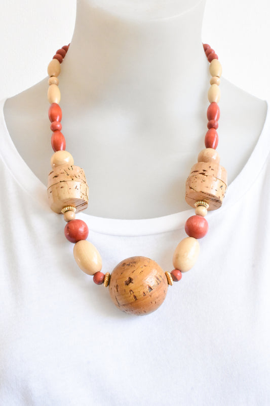 Retro large cork bead necklace