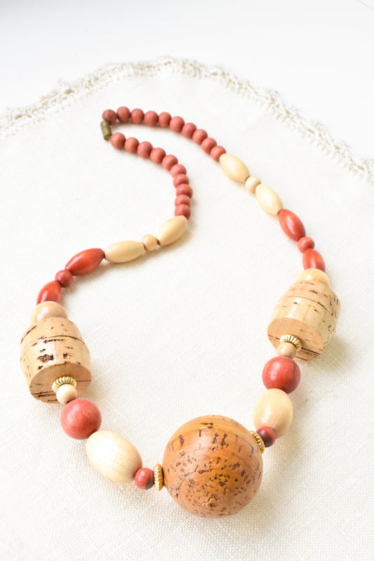 Retro large cork bead necklace