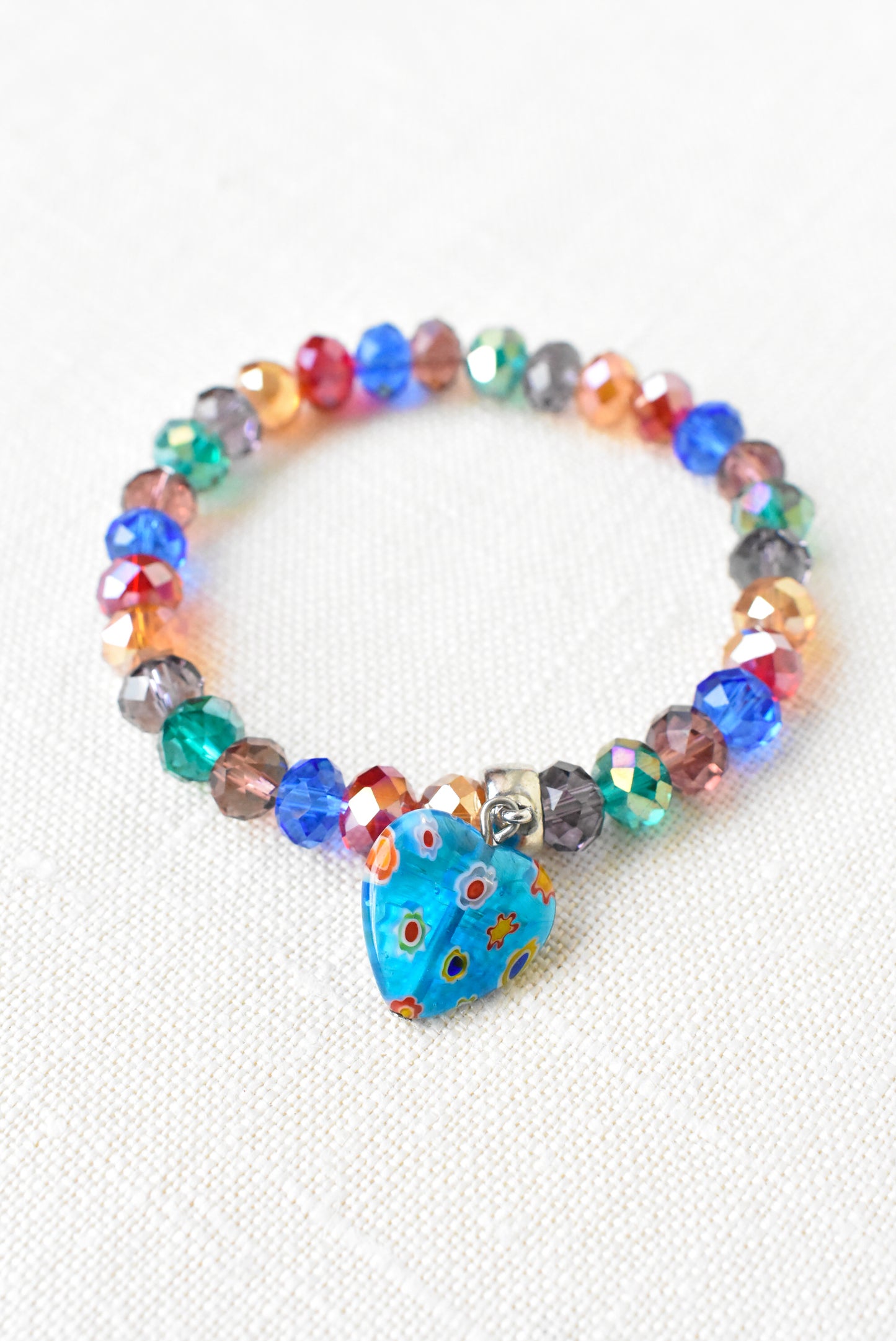 Bright, multi-coloured faceted bead bracelet