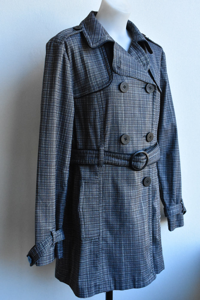 Jacqui E grey belted coat, size 16