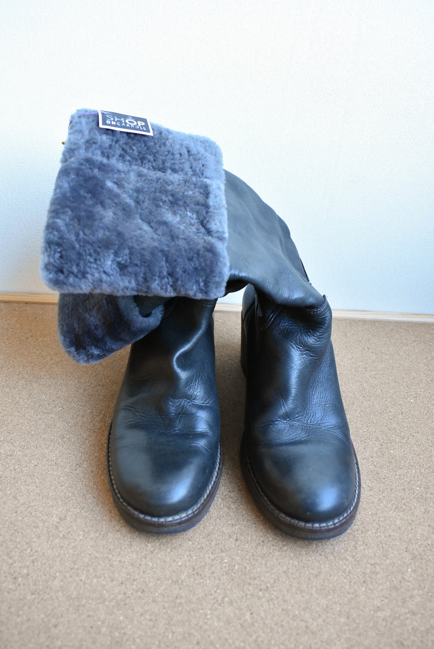 Marco Ferretti black fur-trimmed tall boots, size 37