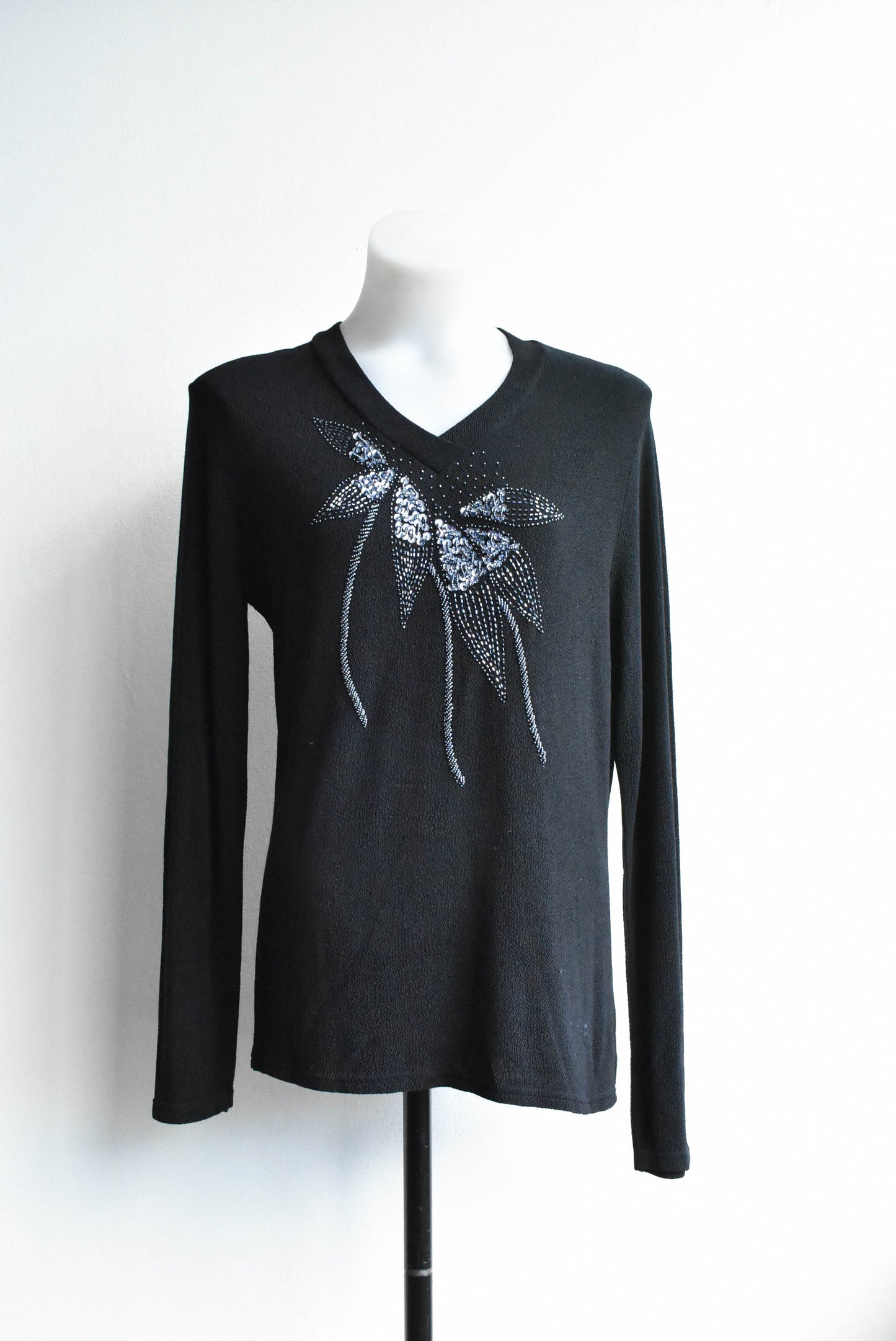 Silk and cotton blend beaded long sleeve top, size S