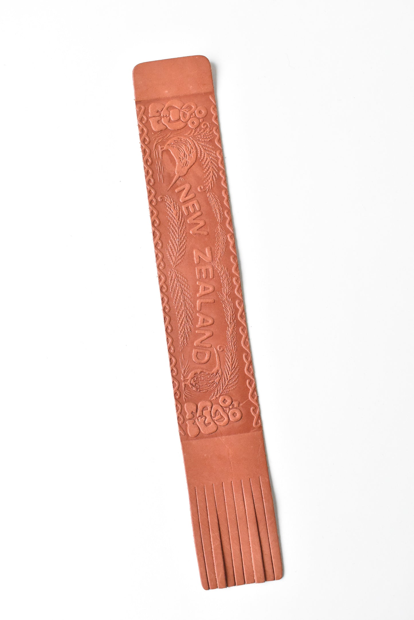 Kiwiana embossed brown leather bookmark