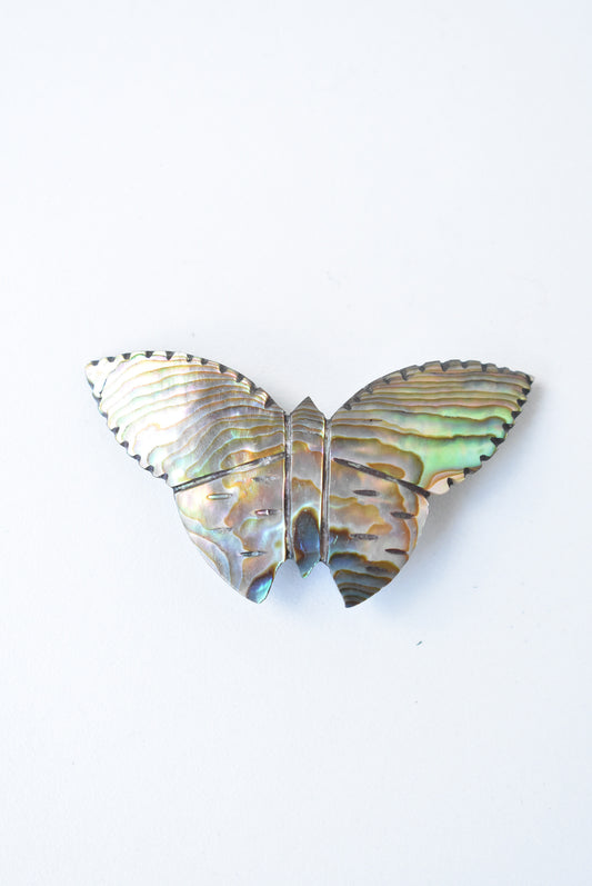 Vintage etched pāua butterfly brooch