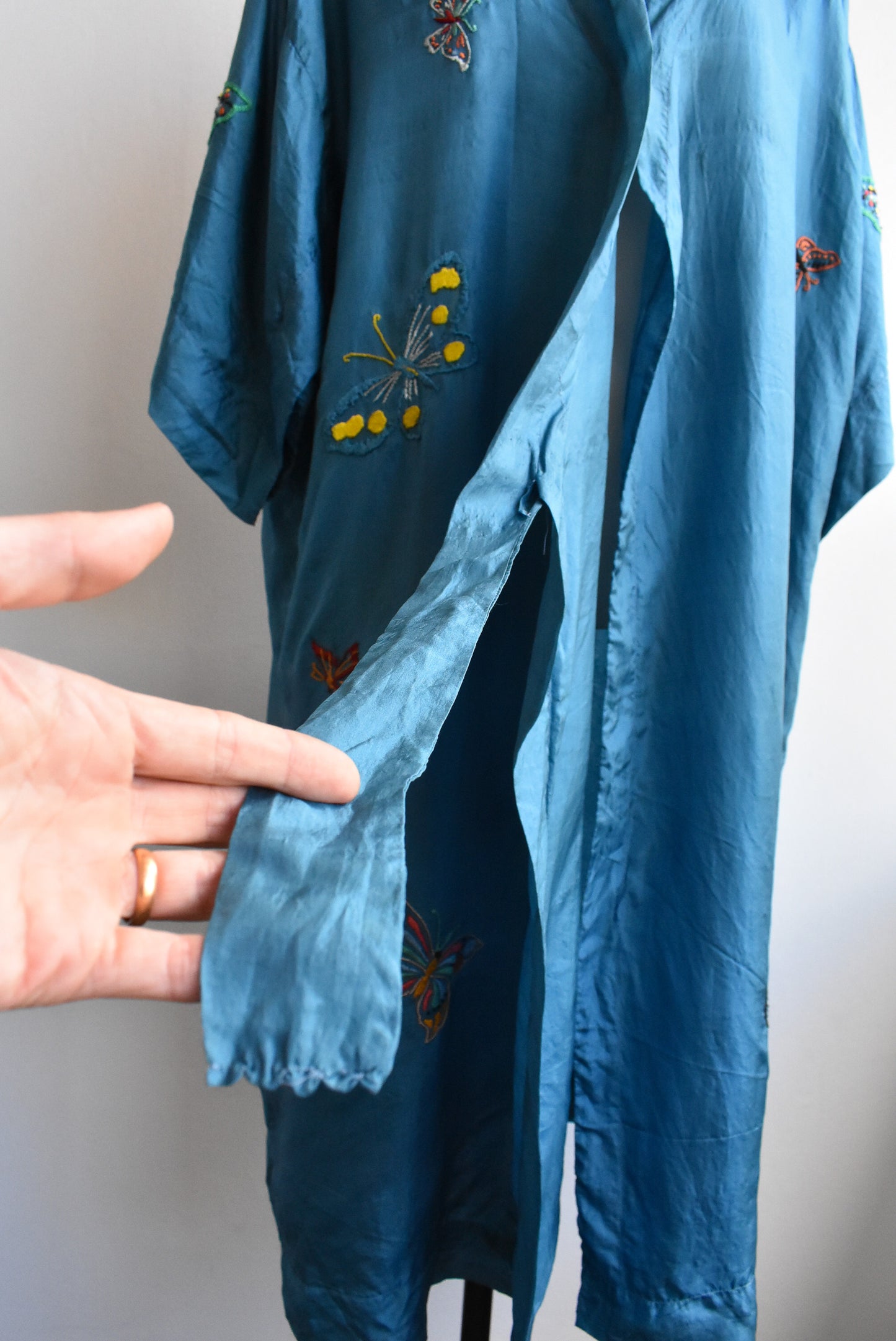 Vintage silk embroidered blue robe