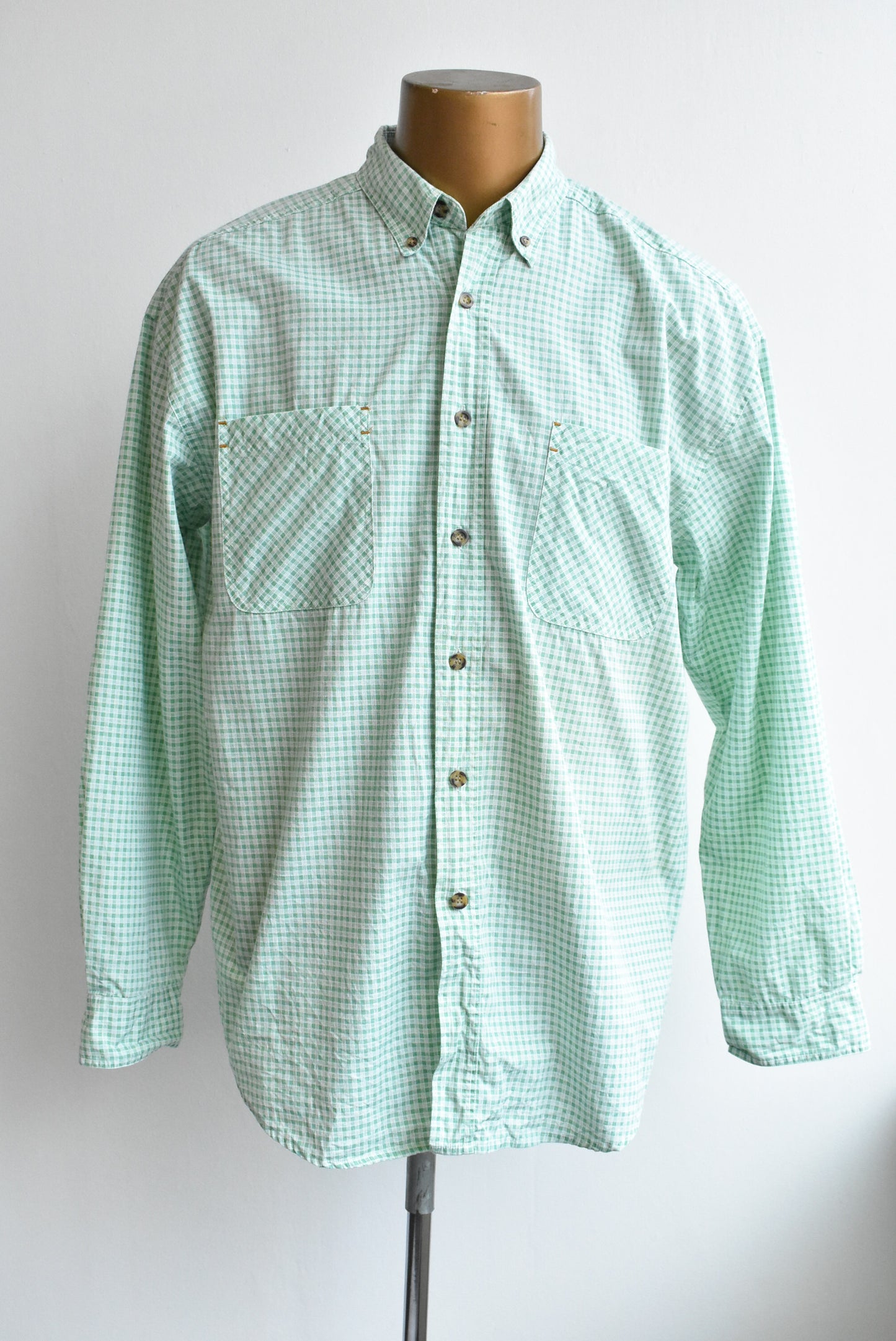 Rusty Gears green/white plaid shirt, size L