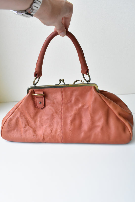 Leather orange frame bag handbag