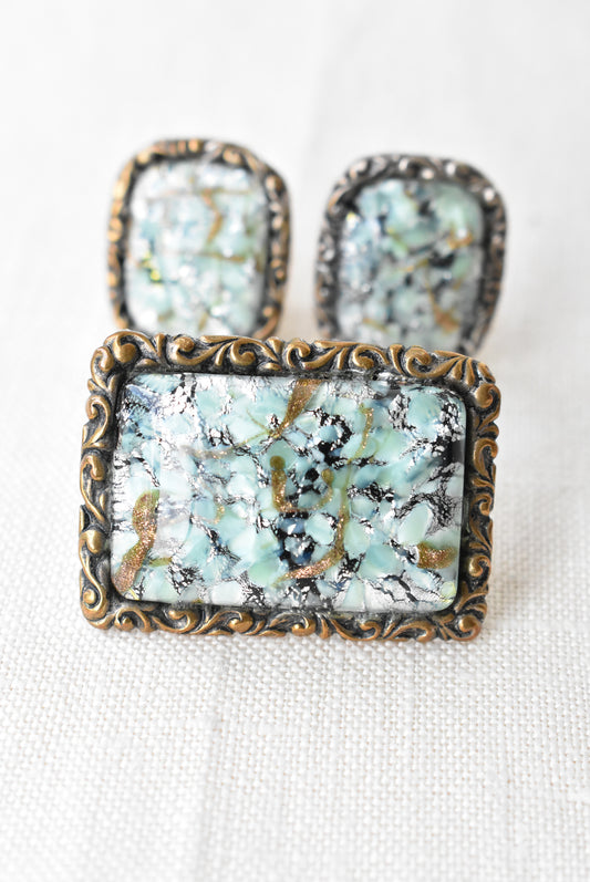 Murano glass earrings and brooch