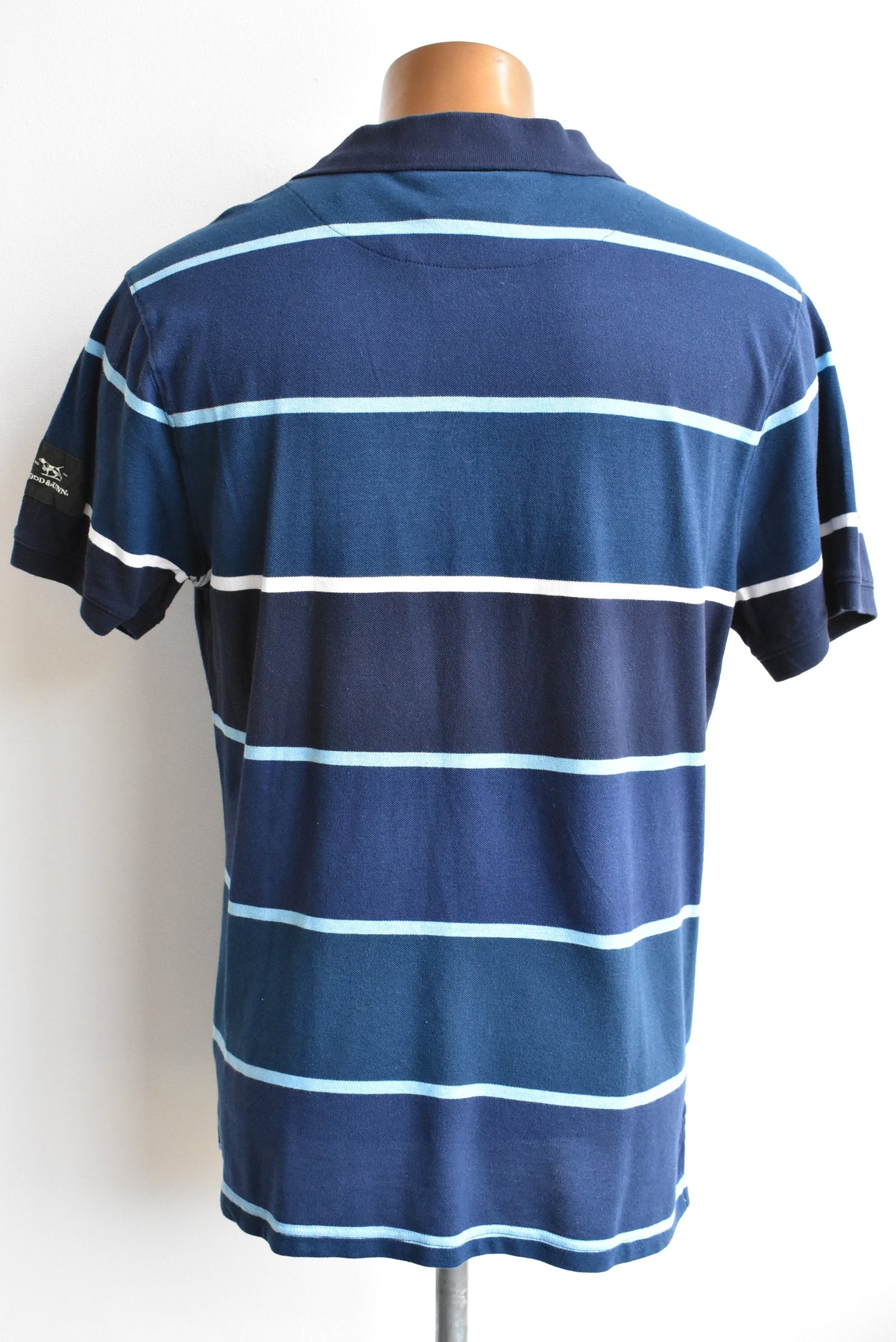 Rodd & Gun navy stripe polo shirt, size L