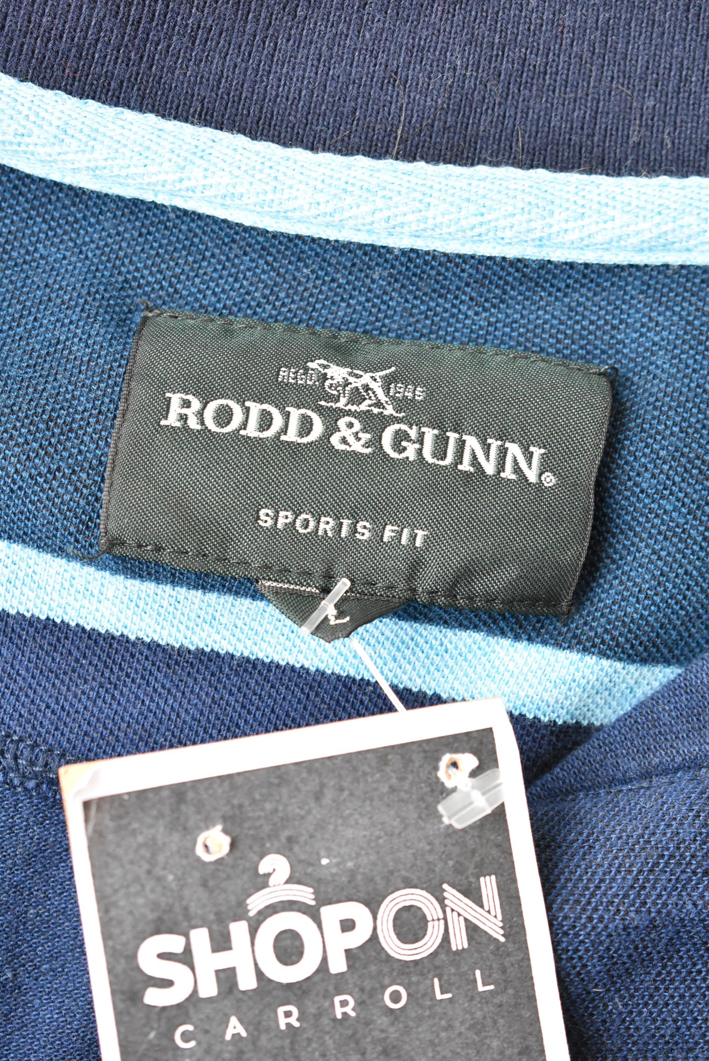 Rodd & Gun navy stripe polo shirt, size L