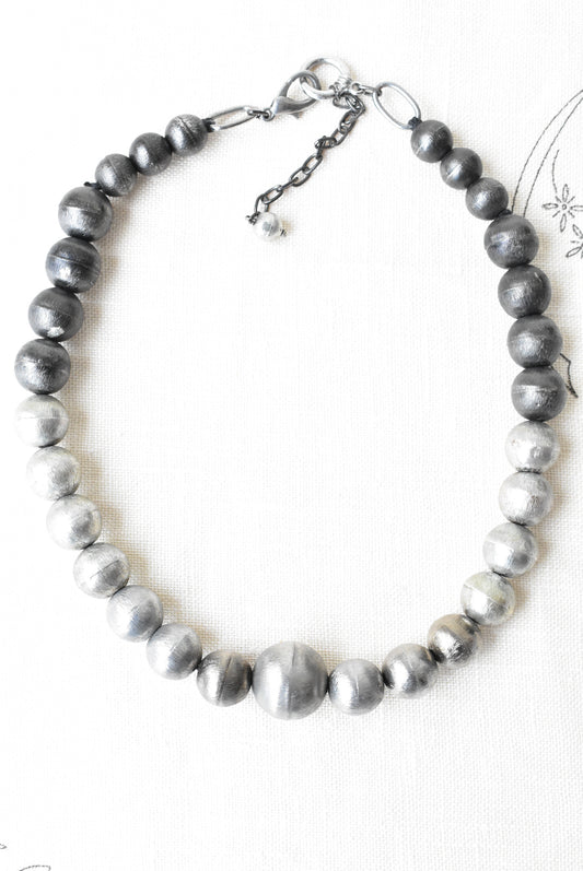 Two-tone silver wooden bead necklace