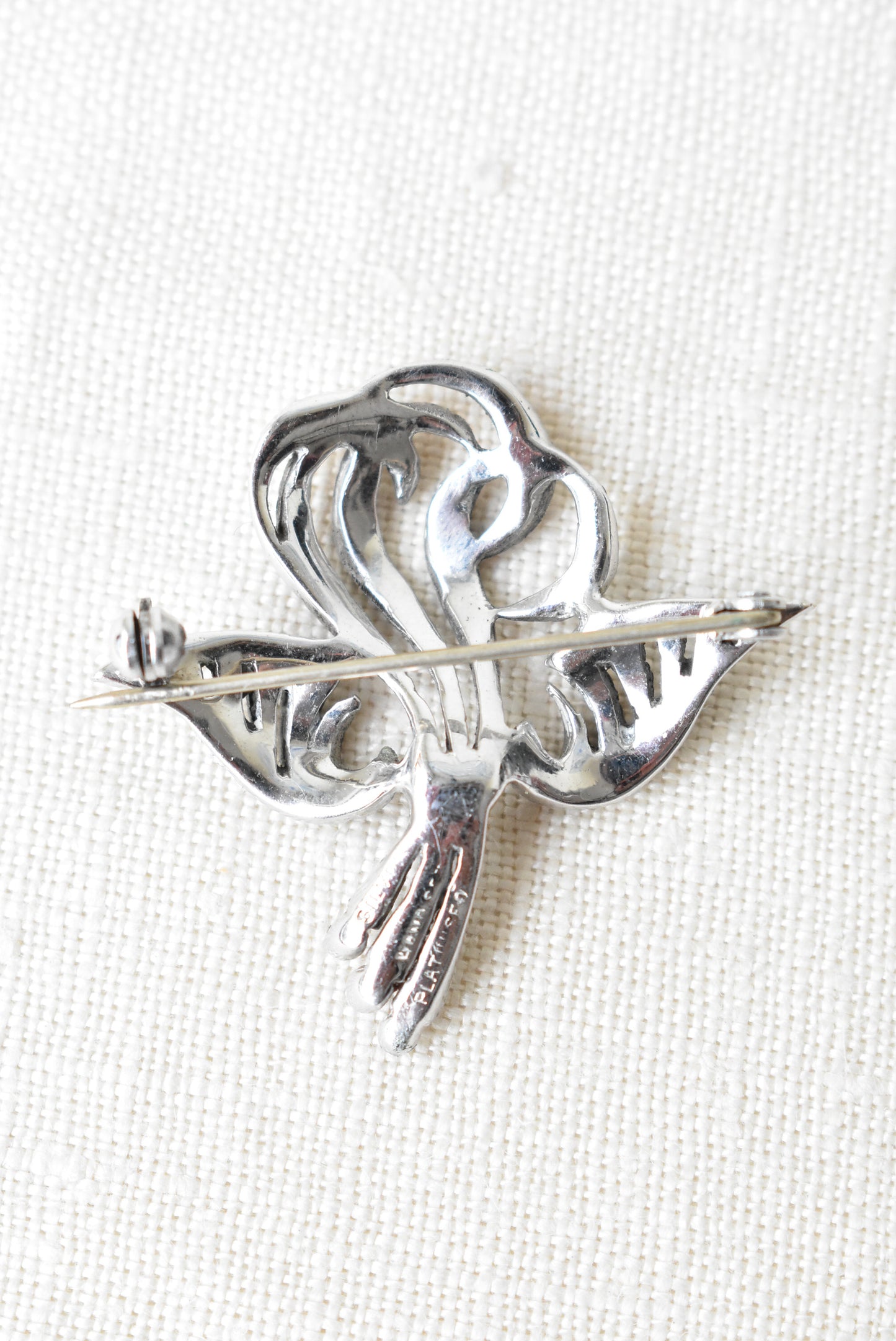 Brooch stylised bird platinised silver with handset marcasites