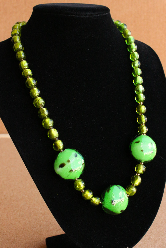 Bright green glass beaded necklace