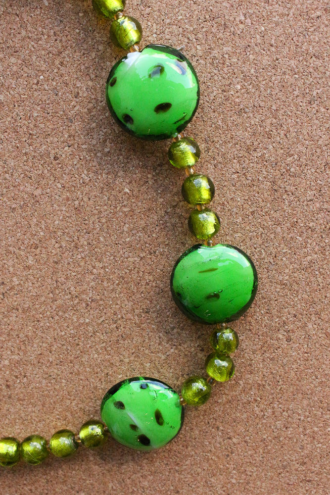 Bright green glass beaded necklace