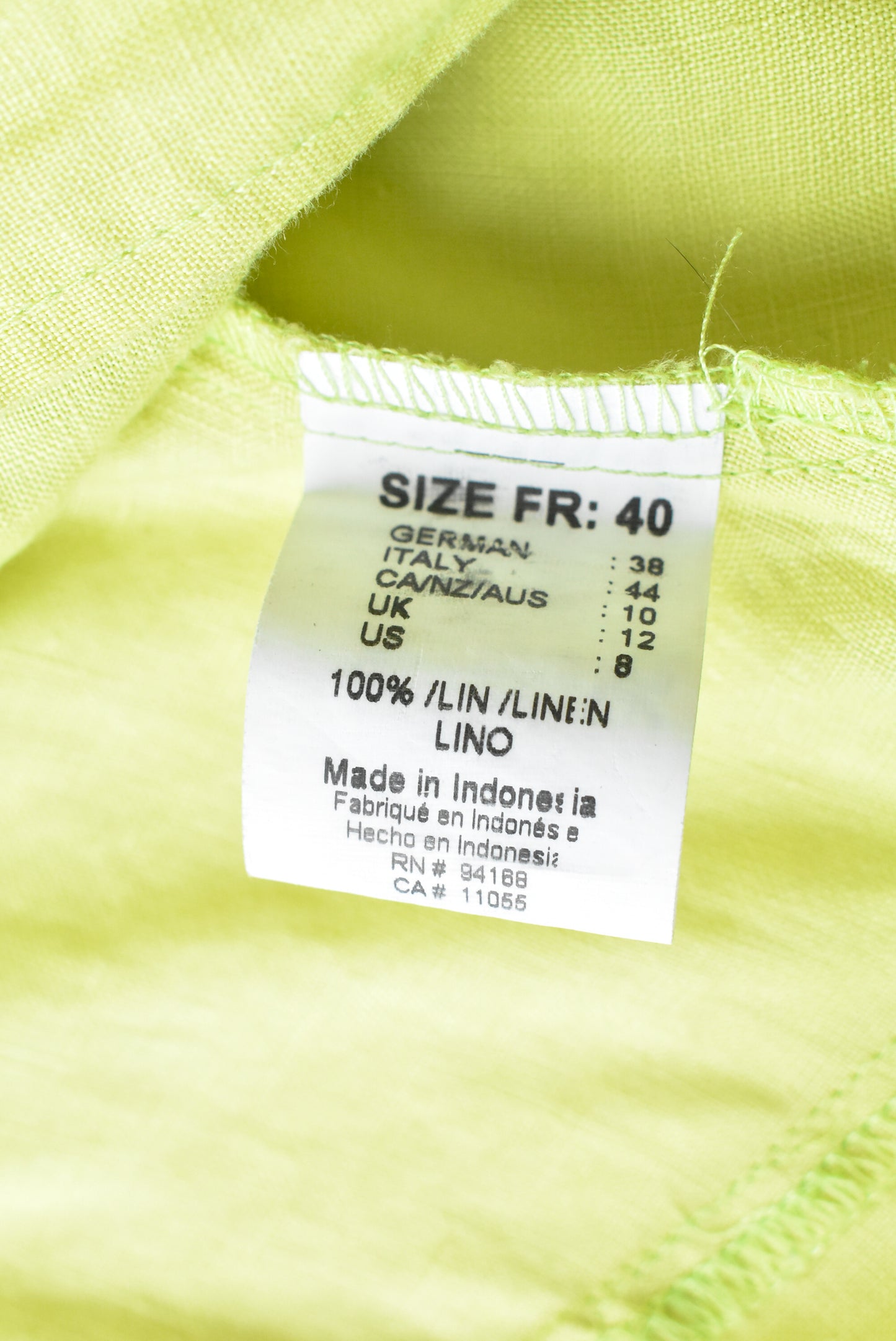 Lime green linen vest, size M