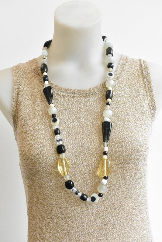 Chunky black, grey, yellow mixed bead necklace