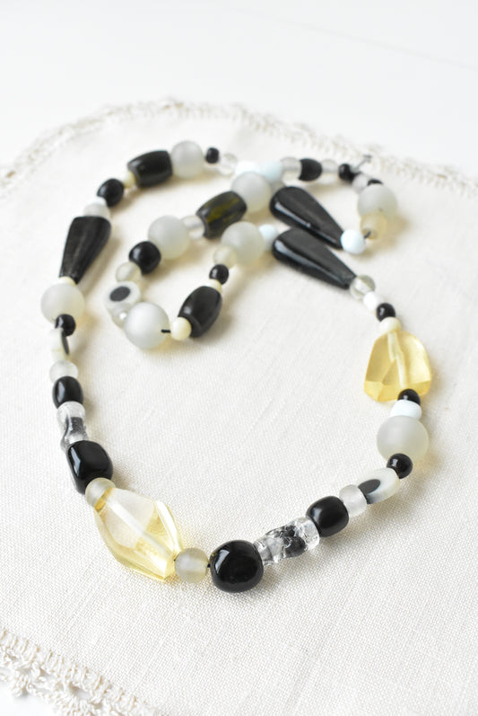 Chunky black, grey, yellow mixed bead necklace