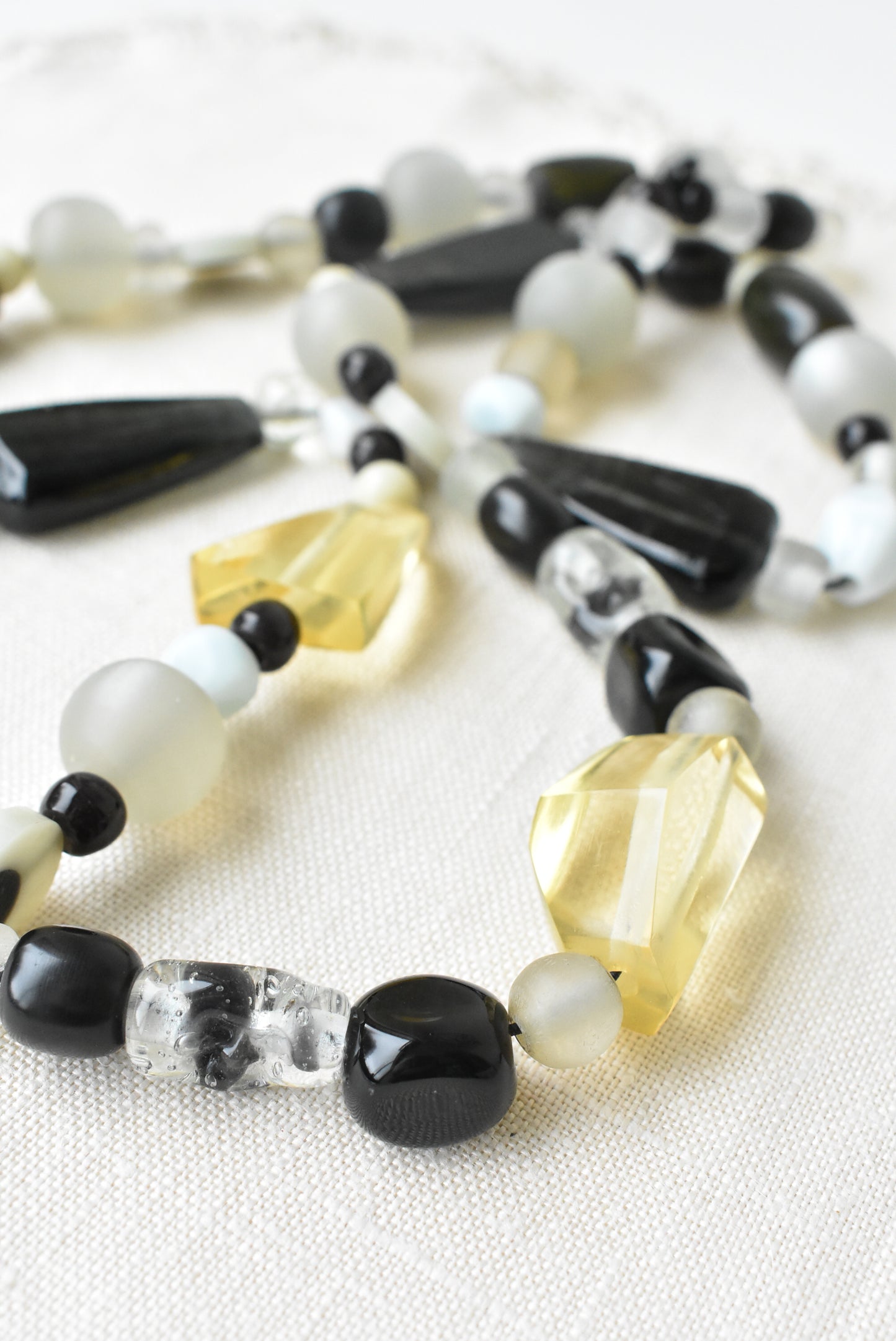 Chunky black, grey, yellow mixed bead necklace