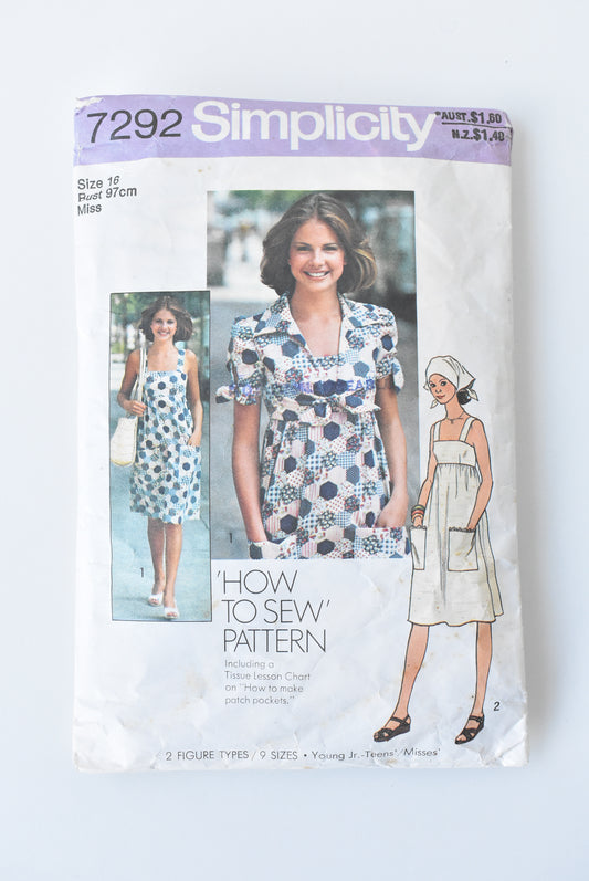 Vintage Simplicity sewing pattern: dress with pockets, jacket and scarf, size 16