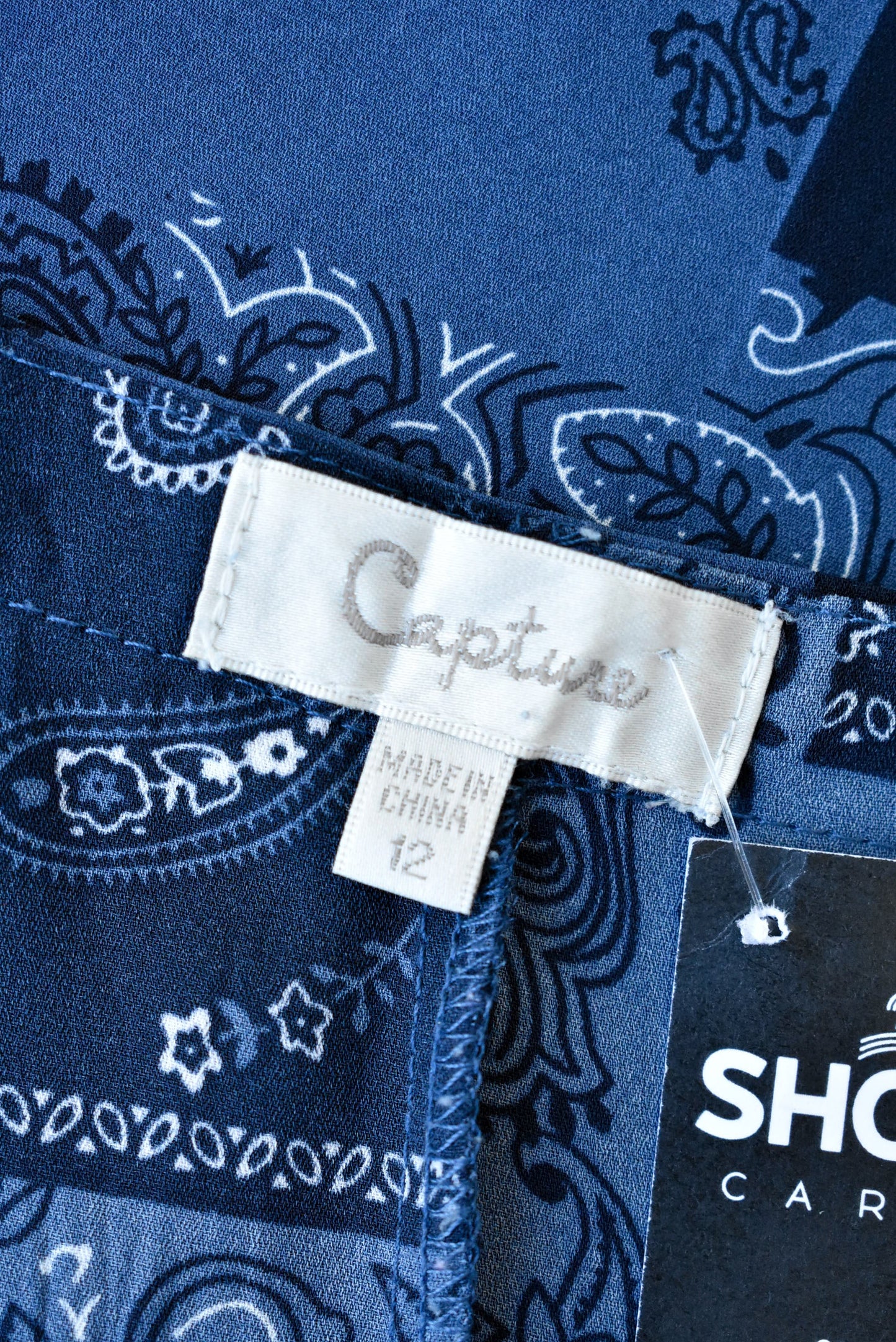 Capture blue paisley/scrollwork shirt dress, size 12